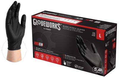 100pk L 5M Black Nitrile Glove