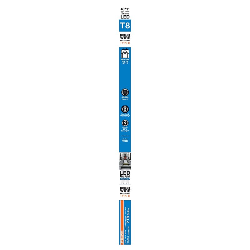 2pk 48" T8 LED 5000K Bypass