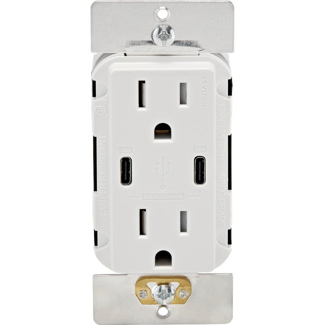 15A White Decora Recept w/USB