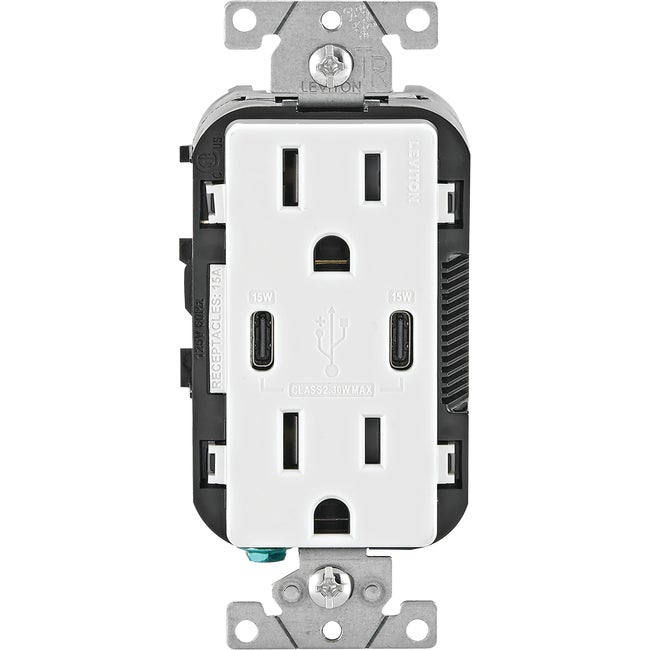 15A White Decora Recept w/USB