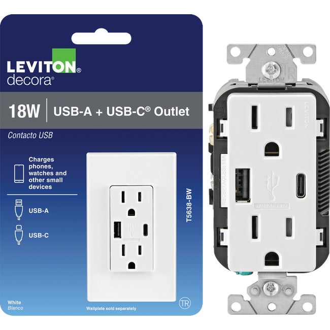15A White TR GFCI w/USB