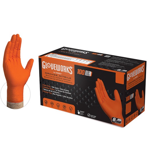100pk XXL Orange Nitrile Glove 8
