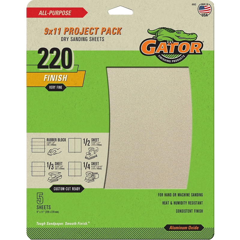 5pk 220 Sandpaper Alum Oxide