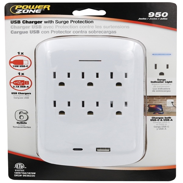 Surge Protector 6Out & USB 950J