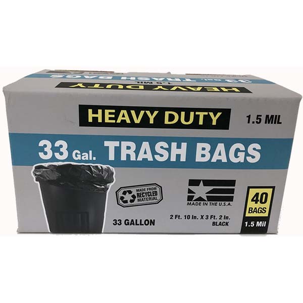 40pk 33Gal 1.5M Black Trash Bag