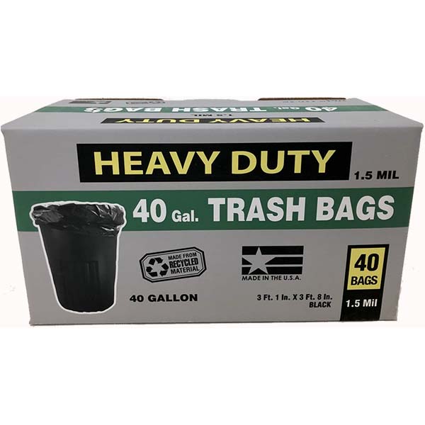 40pk 40Gal 1.5M Black Trash Bag
