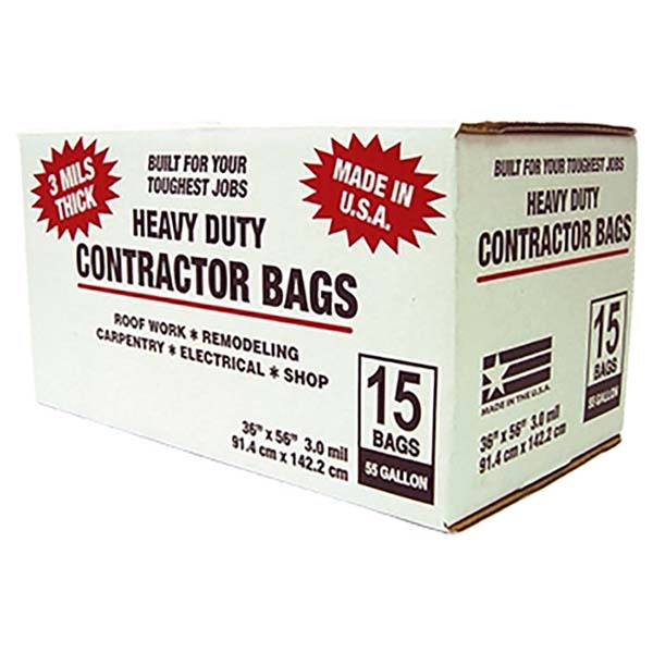 15pk 55Gal 3mil Black Trash Bag