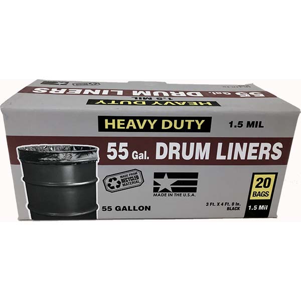 20pk 55Gal 1.5M Black Trash Bag
