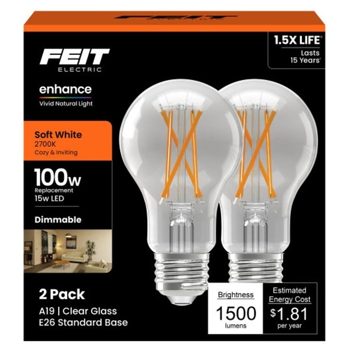 2pk 15W A21 2700K LED Clear Bulb
