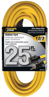 25' 12/3 Yellow Extension Cord